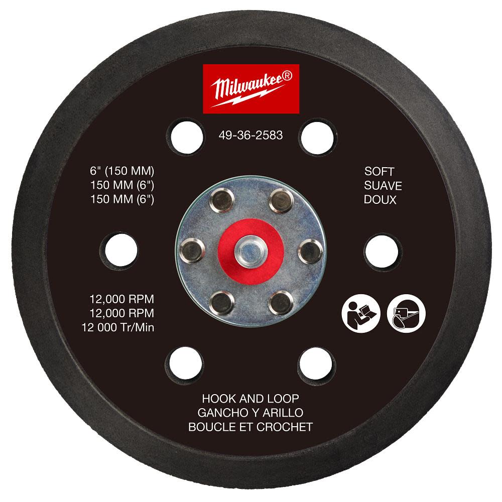 Milwaukee 6 Inch Hook and Loop Sander Backing Pad - Soft