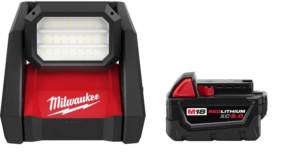 Milwaukee M18 ROVER Dual Power Flood Light with REDLITHIUM XC Battery Bundle