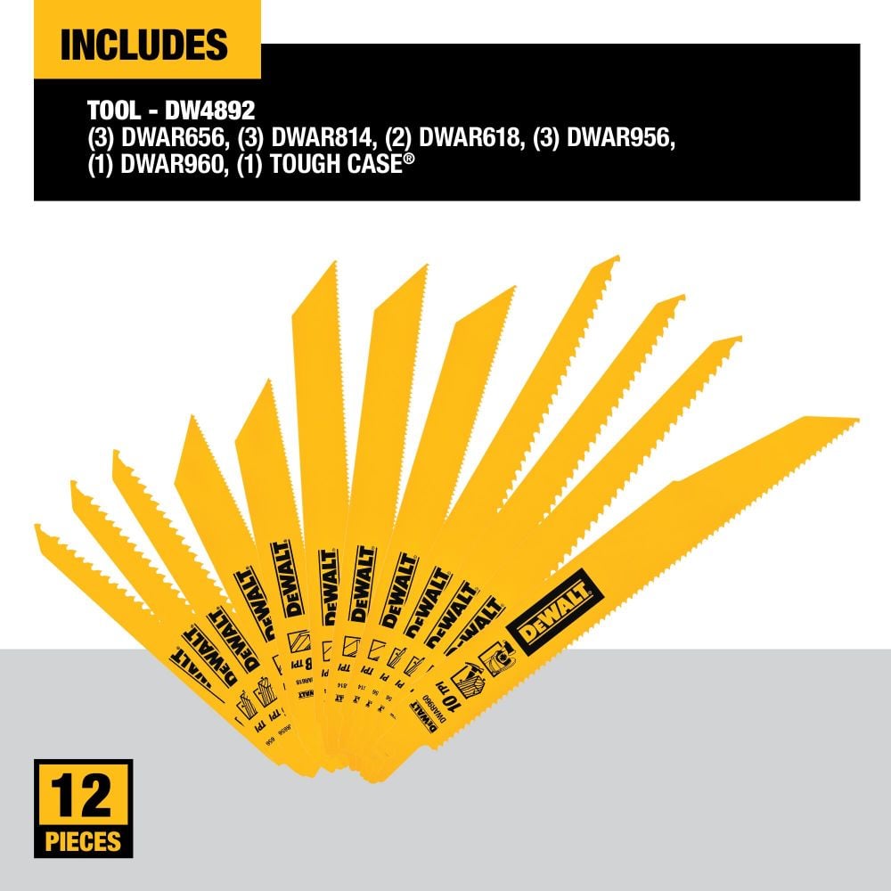 DEWALT Reciprocating Saw Blades Bi-Metal Set With Case 12pc DW4892