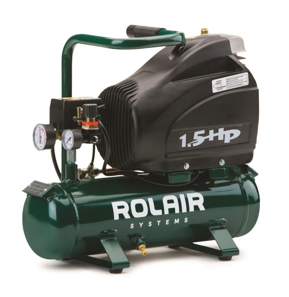 

Rolair 1.5 HP (115V) 4 CFM@90PSI 2.5 Gall Hot-Dog Compressor