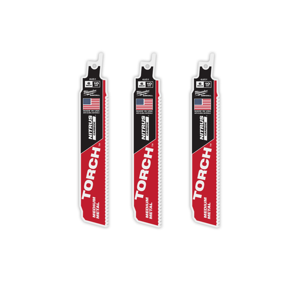 Milwaukee 6 Inch 10TPI TORCH Nitrus Carbide Reciprocating Saw Blade 3pk