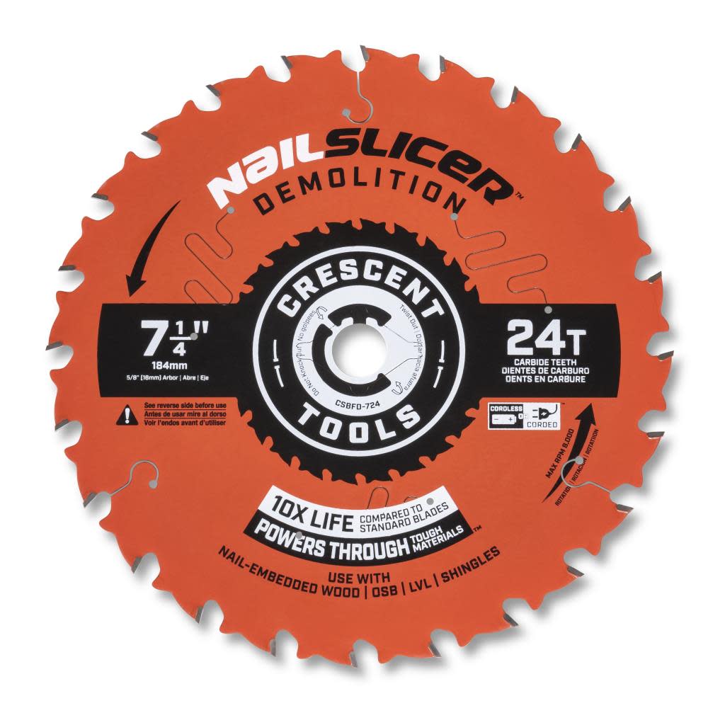 

Crescent APEX Circular Saw Blade 7 1/4" x 24 Tooth NailSlicer Demolition