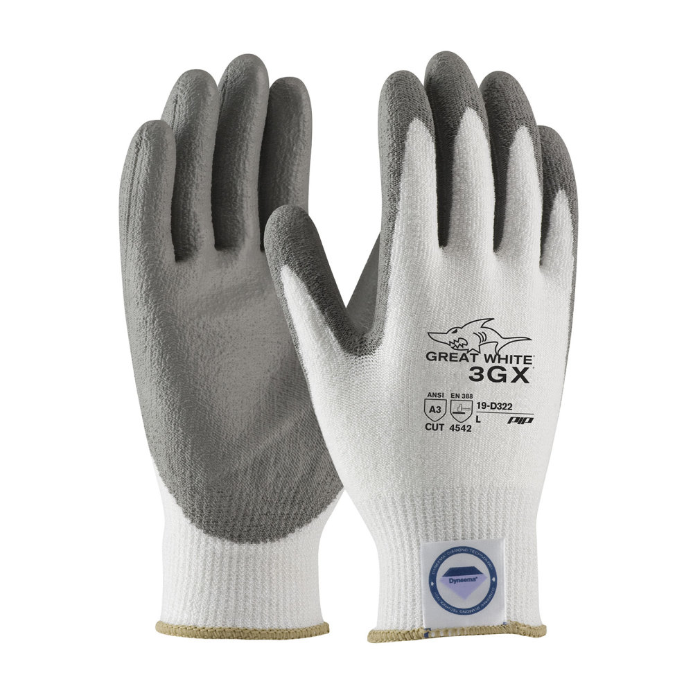 

Protective Industrial Products Great White 3GX Seamless Knit Dyneema Diamond Blended Glove with Polyurethane Coated Smooth Grip on Palm & Fingers XL-Large