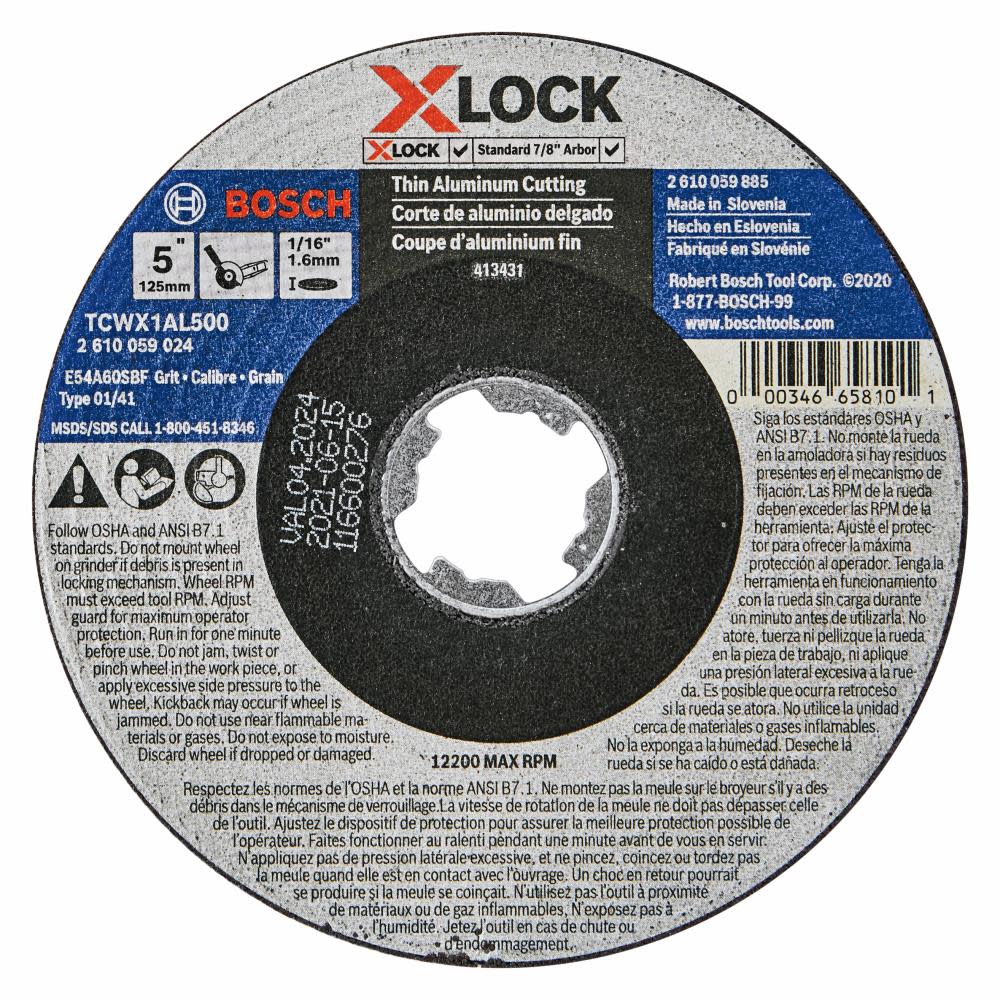 

Bosch Metal Cutting Abrasive Wheel 5" x 1/16" X LOCK Arbor Type 1A (ISO 41) 46 Grit