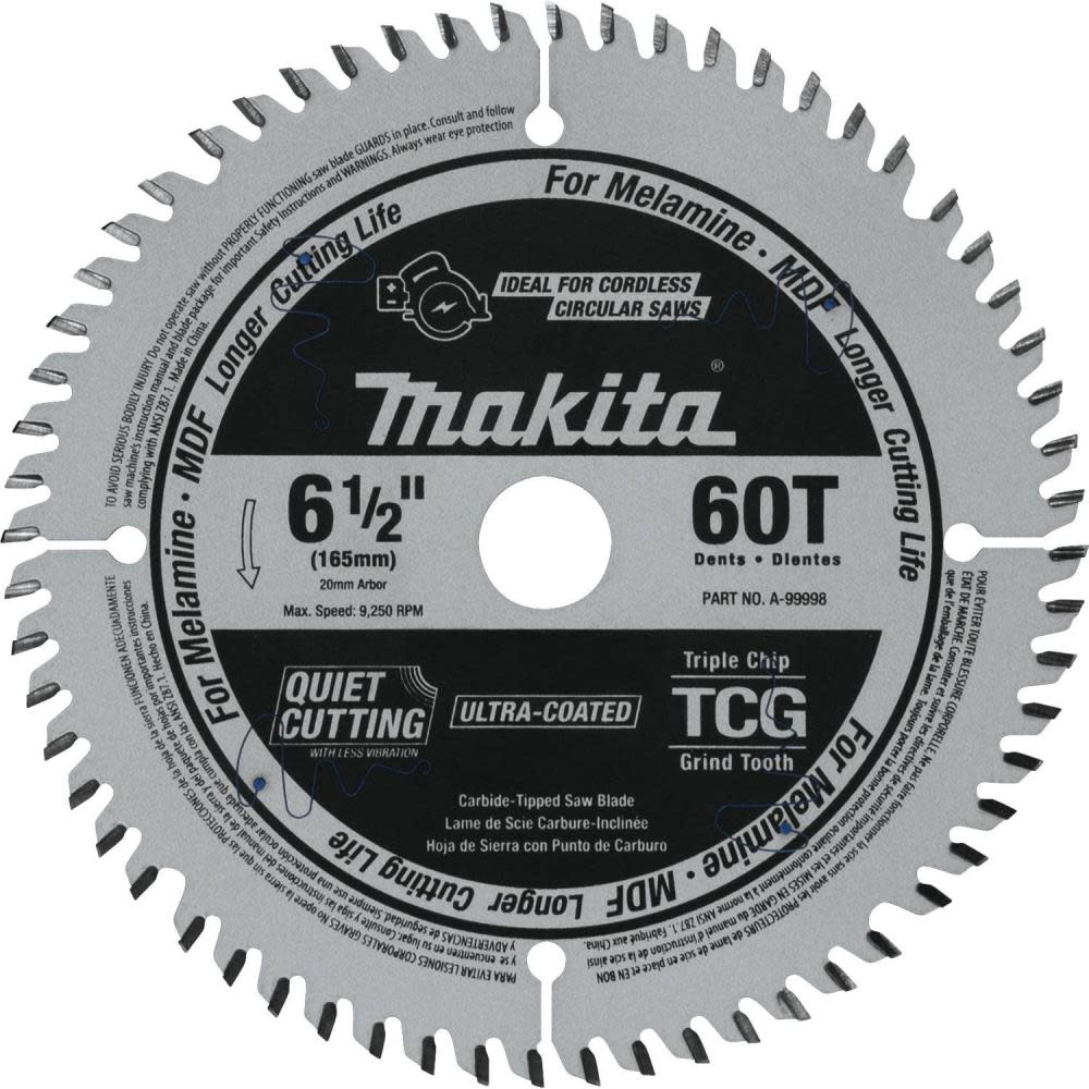 

Makita 6-1/2" 60T (TCG) Carbide-Tipped Cordless Plunge Saw Blade