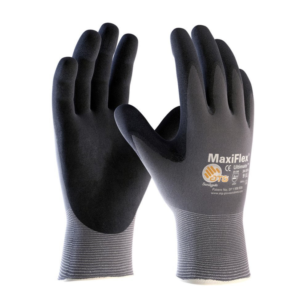 

Protective Industrial Products MaxiFlex Ultimate 15G Gray Nylon Shell Black Nitrile MicroFoam Grip Large