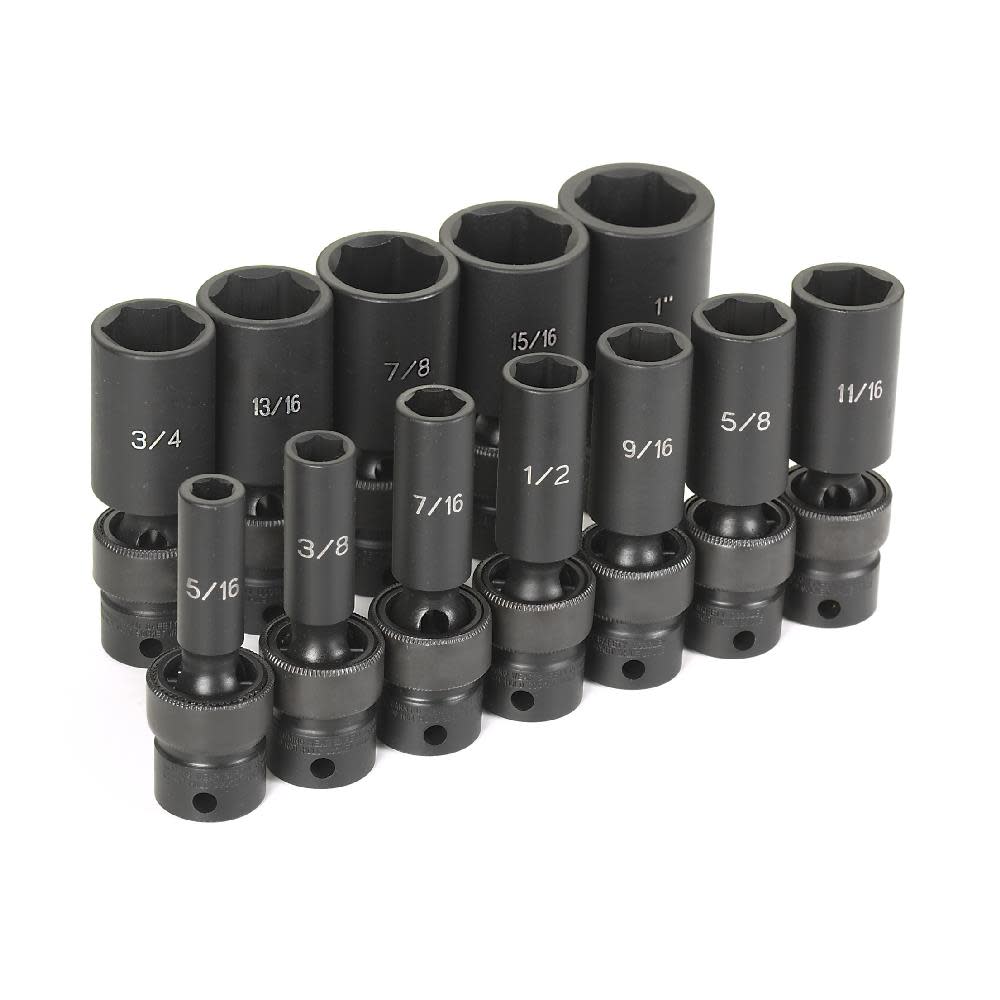 

Grey Pneumatic 3/8" Drive 12 Piece Semi-Deep SAE Universal Set