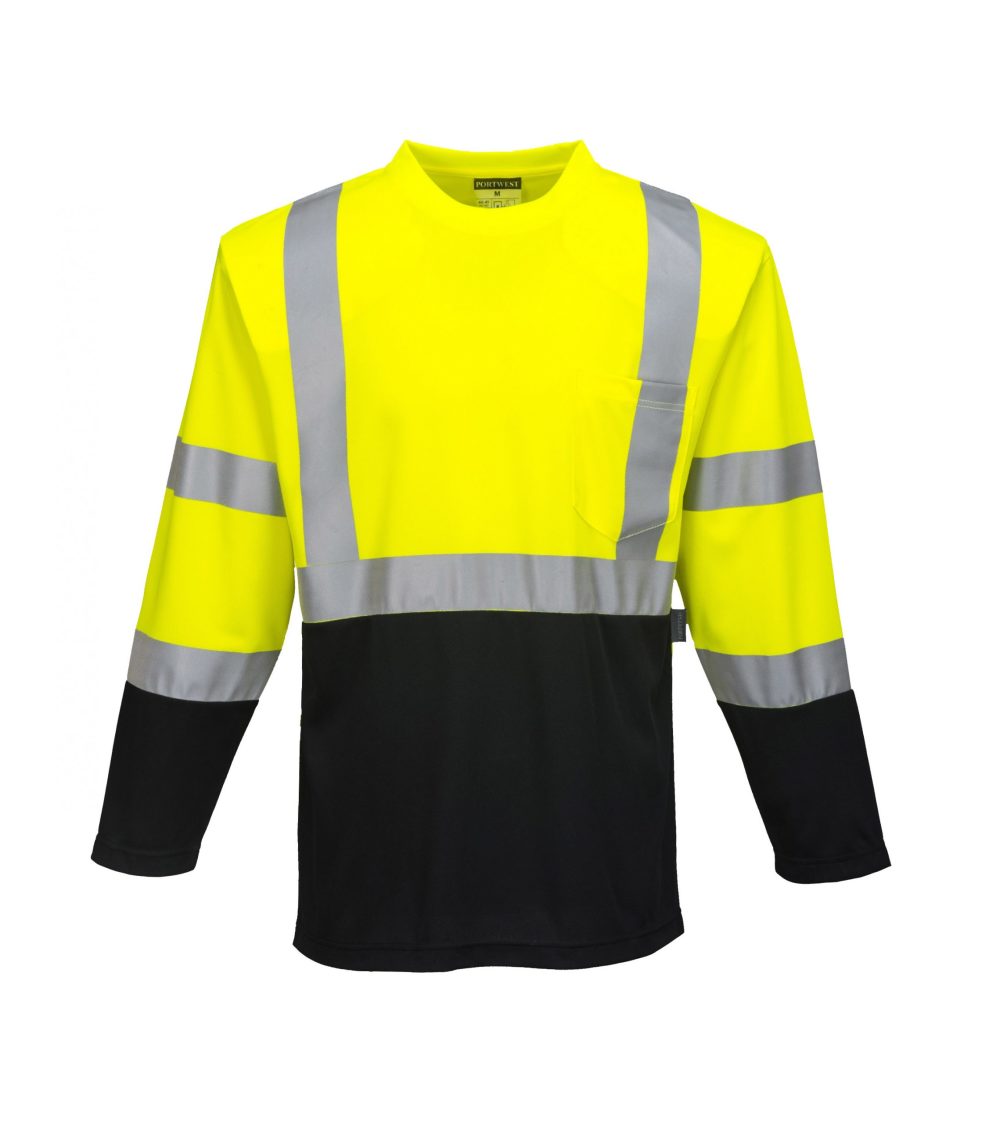 Portwest Yellow and Black Laguna Long-Sleeved T-Shirt – Large