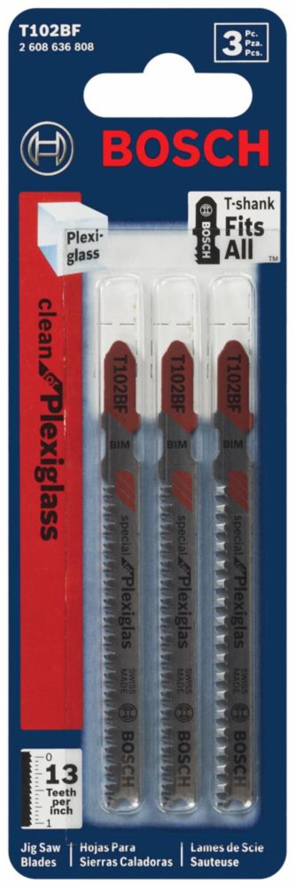 

Bosch 3 pc. 3-5/8 In. 13 TPI Clean for Plexiglas T-Shank Jig Saw Blades
