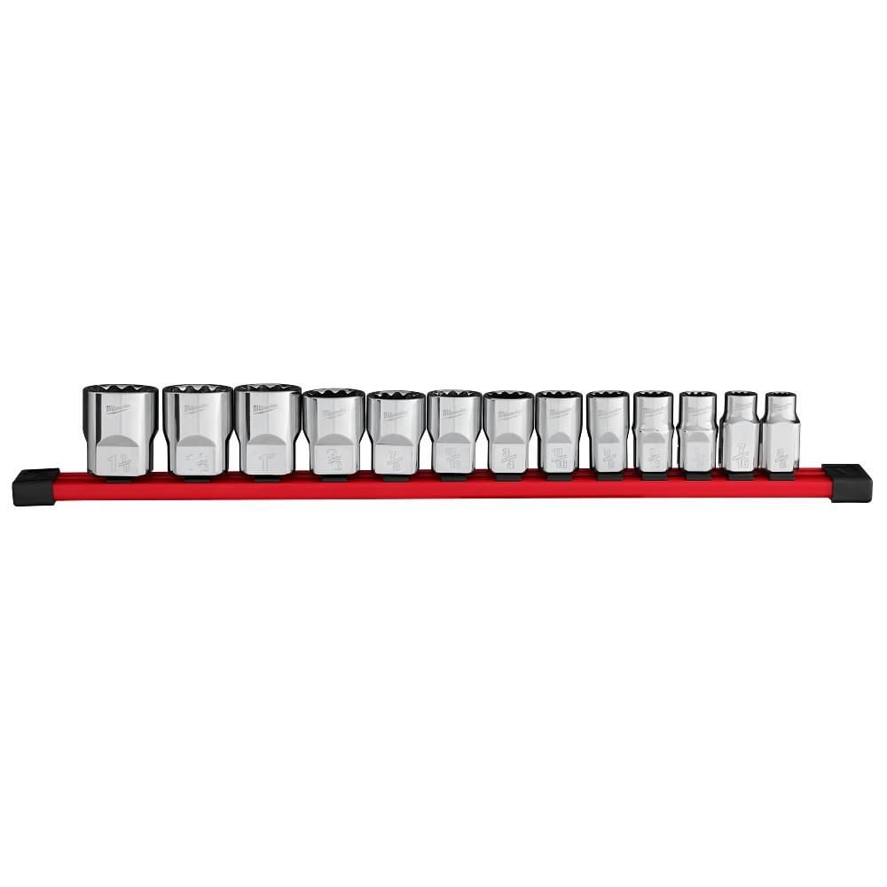 Milwaukee 1/2 Inch Drive 12-Point SAE Socket Set, 13 Pieces