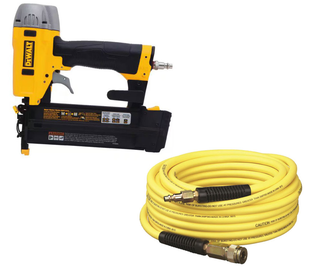 DEWALT 18 Gauge 2 Inch Brad Nailer with 50ft Air Hose Bundle DWFP12231 DWFP1450D Acme Tools