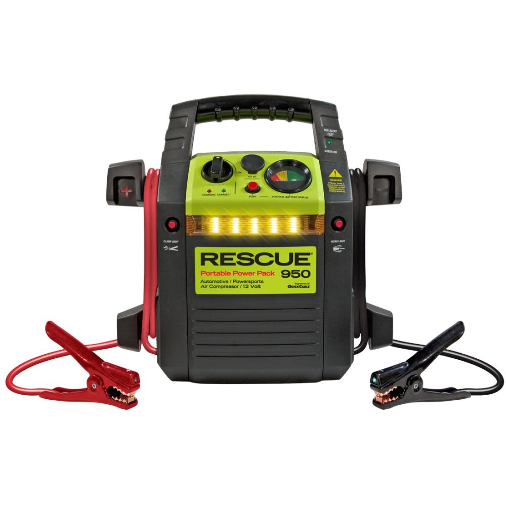 

Quick Cable 6 gal 400/900 Amp 12 V Air Compressor RESCUE 950 Jump Pack with 55 In. Cables