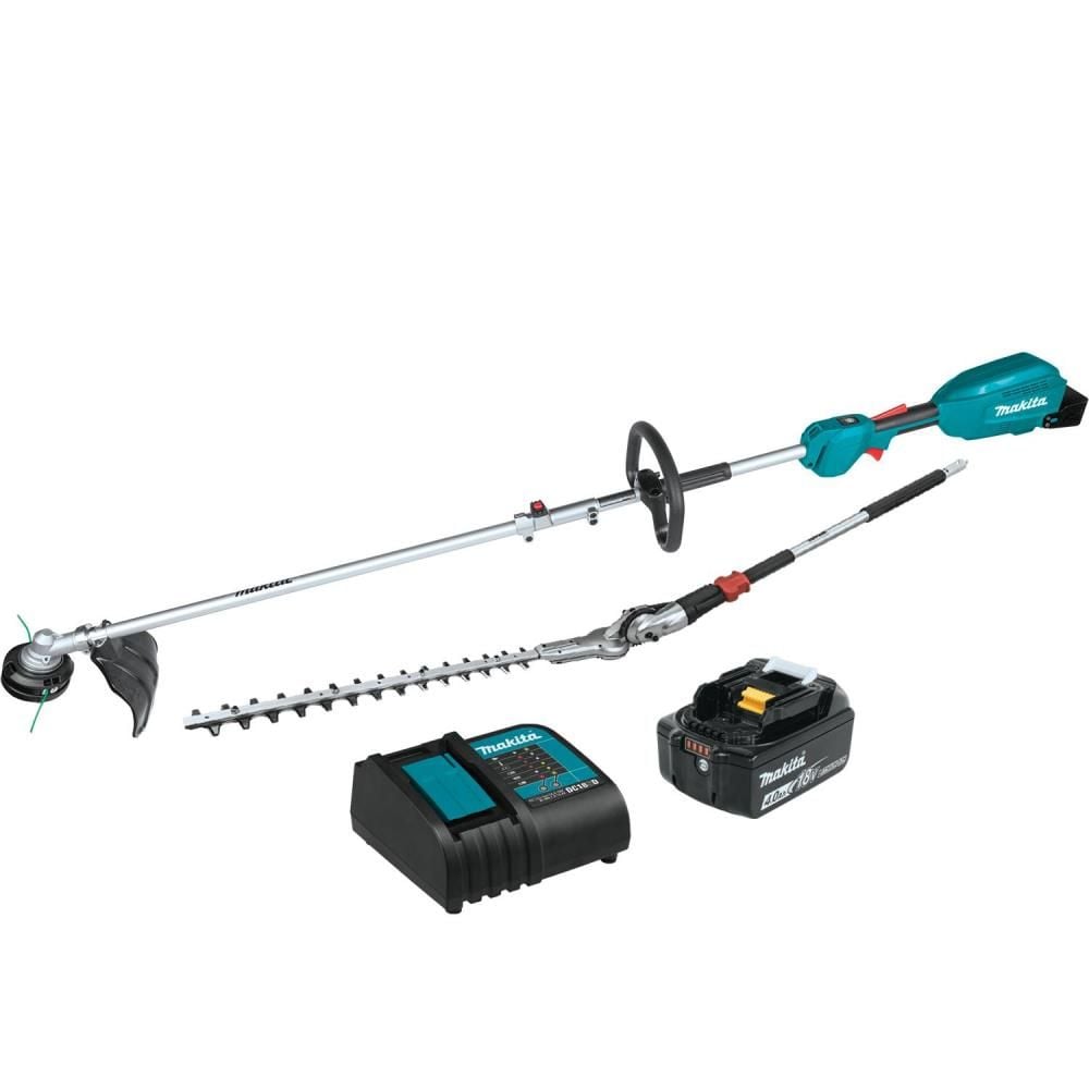 View Makita 18V LXT Lithium-Ion Brushless Cordless Couple Shaft Power Head Kit with 13in String Trimmer & 20in Hedge Trimmer Attachments (4.0Ah)