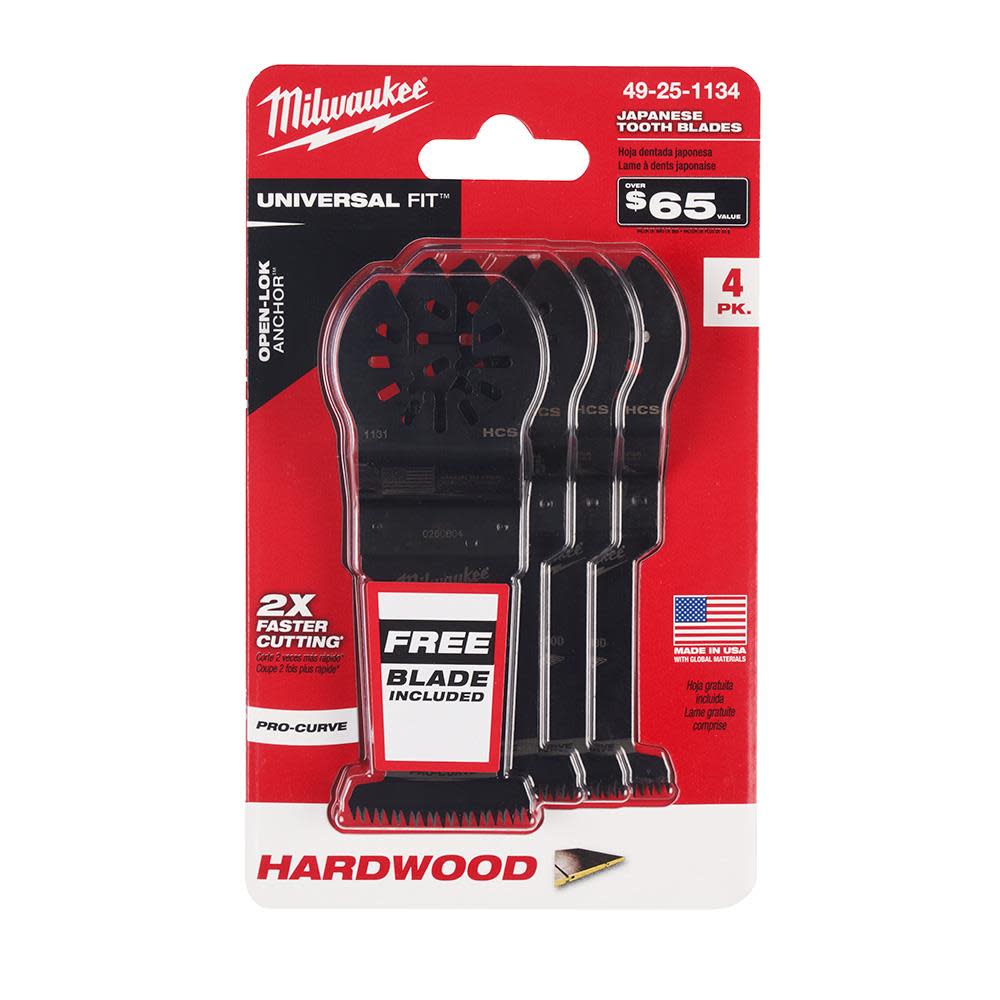 

Milwaukee OPEN-LOK HCS Japanese Tooth PRO CURVE Hardwood Blade 3Pk + 1 Free Blade 1 3/8"