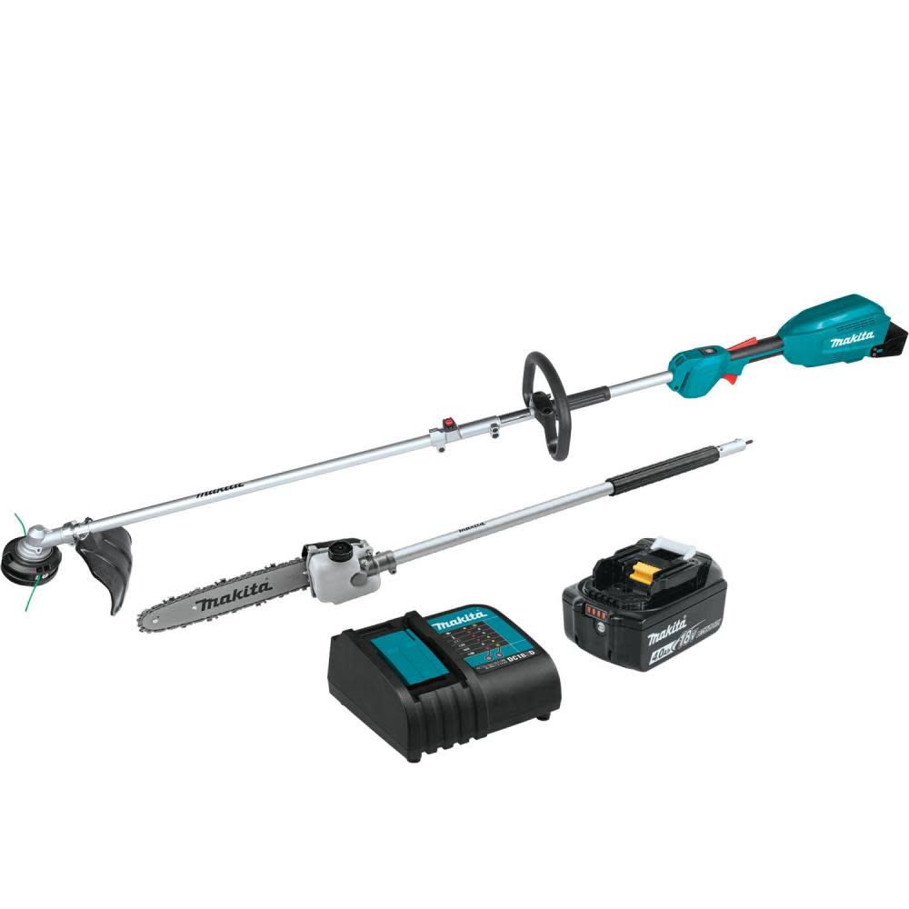 View Makita 18V LXT Lithium-Ion Brushless Cordless Couple Shaft Power Head Kit With 13in String Trimmer & 10in Pole Saw Attachments (4.0Ah)