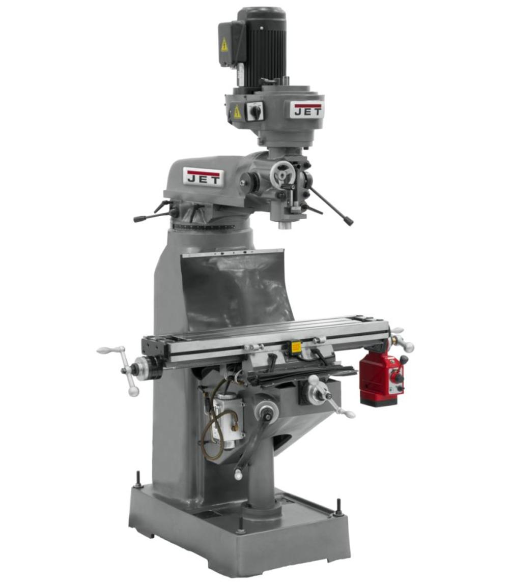 

JET JTM-1 Turret Mill 9 In. x 42 In. Table 16 Spindle Speeds 2 HP 3Ph 230 V Only