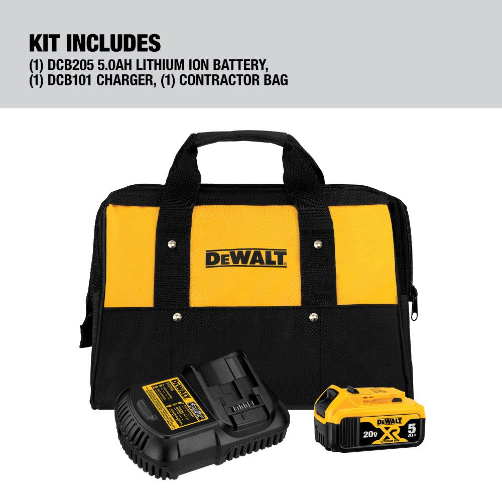 Bag  NEW Dewalt DCB205CK 20-Volt MAX 5.0Ah Lithium-Ion Battery and Charger Kit 