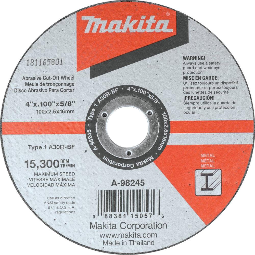 

4 In. x 3/32 In. x 5/8 In. Cut-Off Wheel, Metal