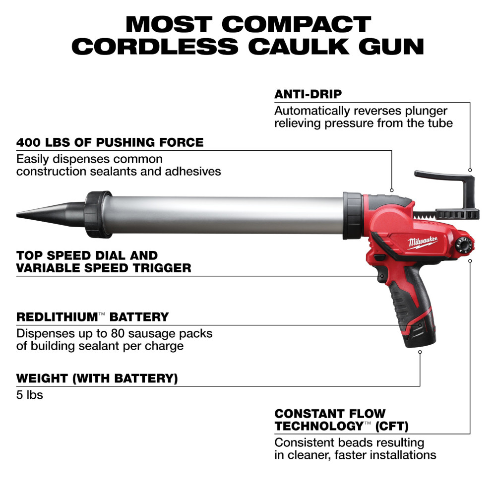 Milwaukee M12 Sausage Caulk Gun Kit 2442 21 Acme Tools
