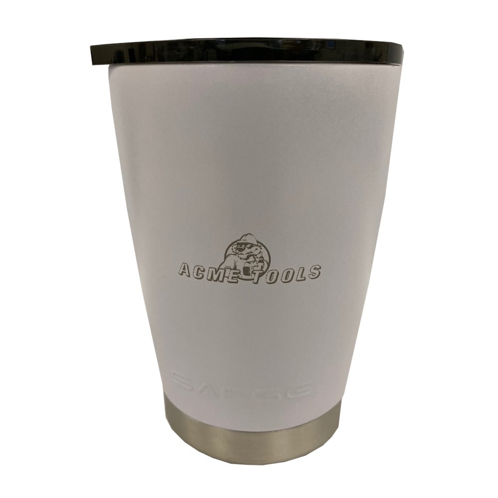 Acme Tools 12 oz Lowball Stainless Steel tumbler with Logo White