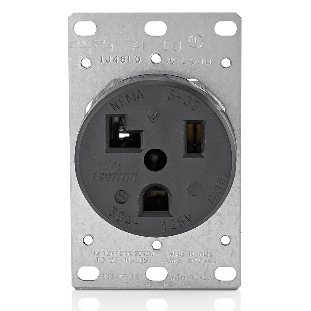 Leviton Grounded Single Outlet Receptacle 30A 125V Nylon Black - 3194628 - By Brand  sku 3194628