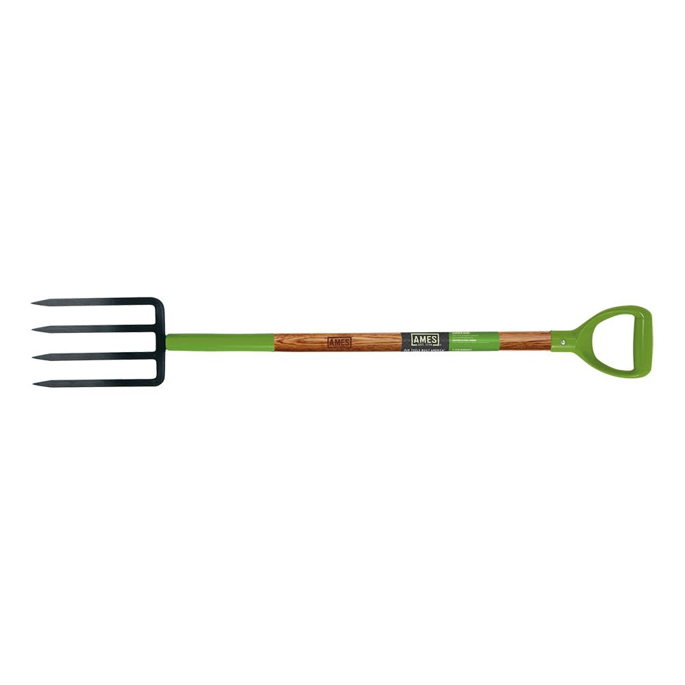 

4-Tine Spading Fork with Ergonomic D-Top Grip on Hardwood Handle