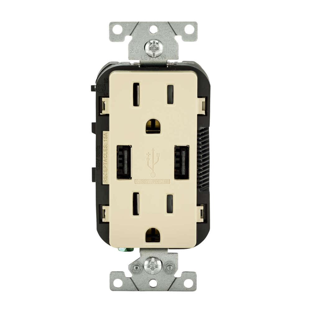 

Leviton Decora NEMA 5-15R Outlet & USB Charger 15A 125V Ivory