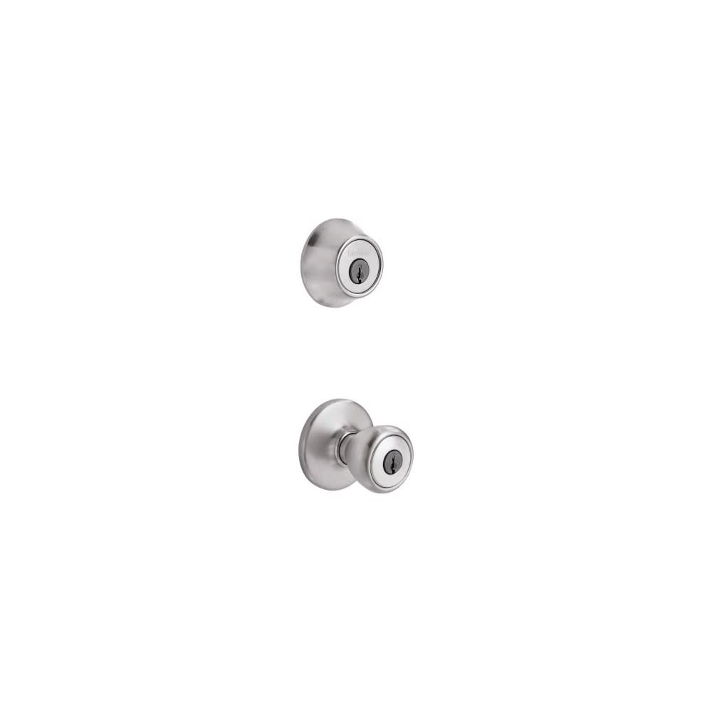 

Satin Chrome Tylo Door Knob & Single Cylinder Deadbolt Set