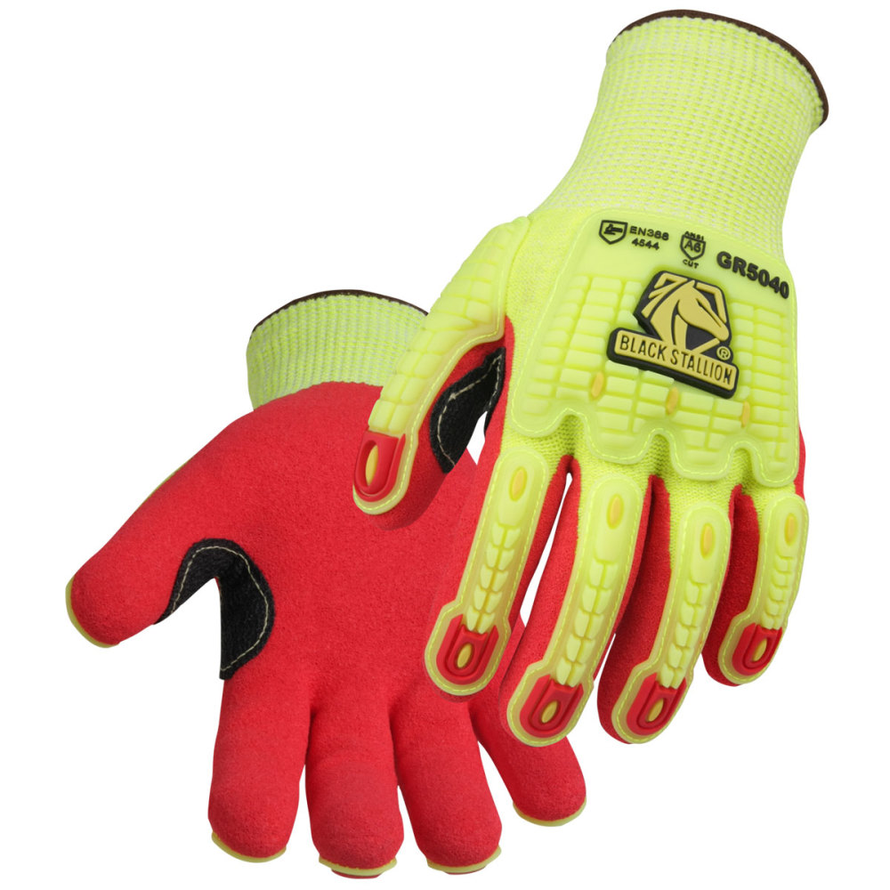 Black Stallion Red/Yellow Nitrile-Coated Knit Gloves XL