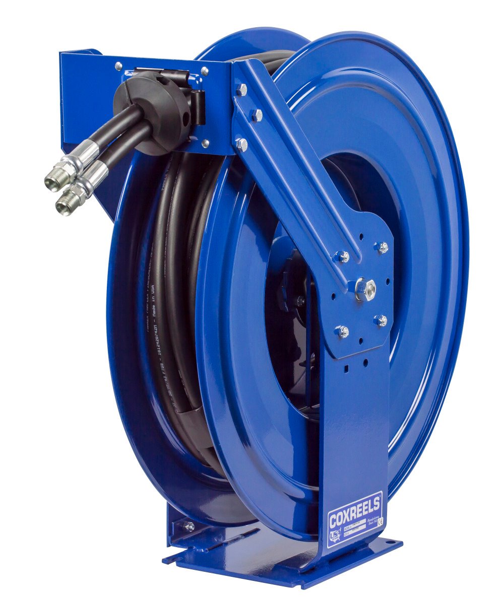 

Coxreels Dual Hydraulic Hose Spring Rewind Hose Reel for Hydraulic Oil 1/2" I.D. 50' Hose 2500 PSI