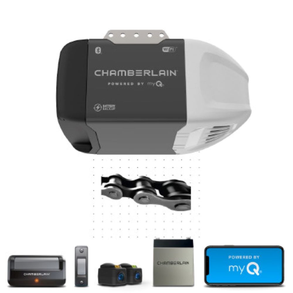 

Chamberlain Garage Door Opener 1/2 HP Wi-Fi Chain Drive with Battery Backup