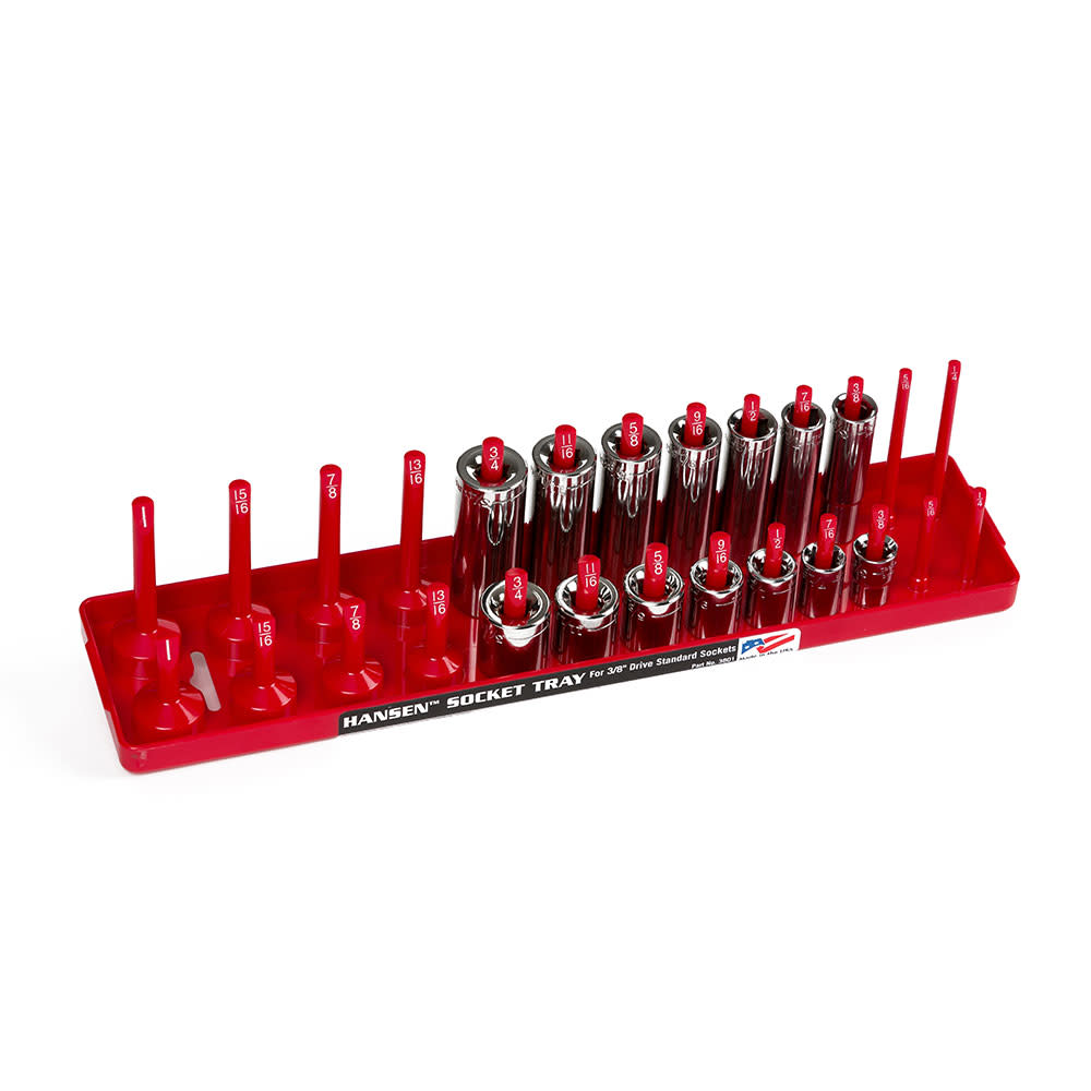 Hansen Global 2 Row Socket Tray 3/8" Drive 26 Slot SAE Red