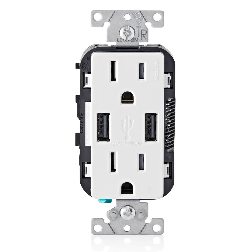 

Leviton Receptacle/Outlet & 3.6A USB Charger 15A 125V White