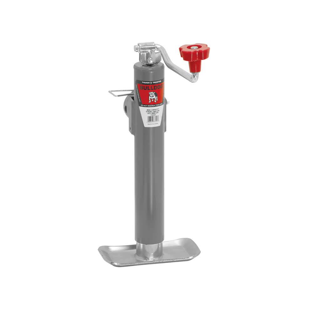 

Reese Bulldog 10" 5000 lbs Gray Steel Top Wind Round Jack Trailer