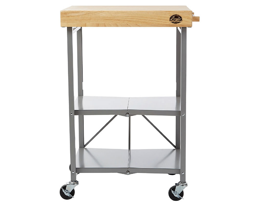 

Bradley Smoker Wood Top Steel Grey Frame on Wheels Foldable Kitchen Cart