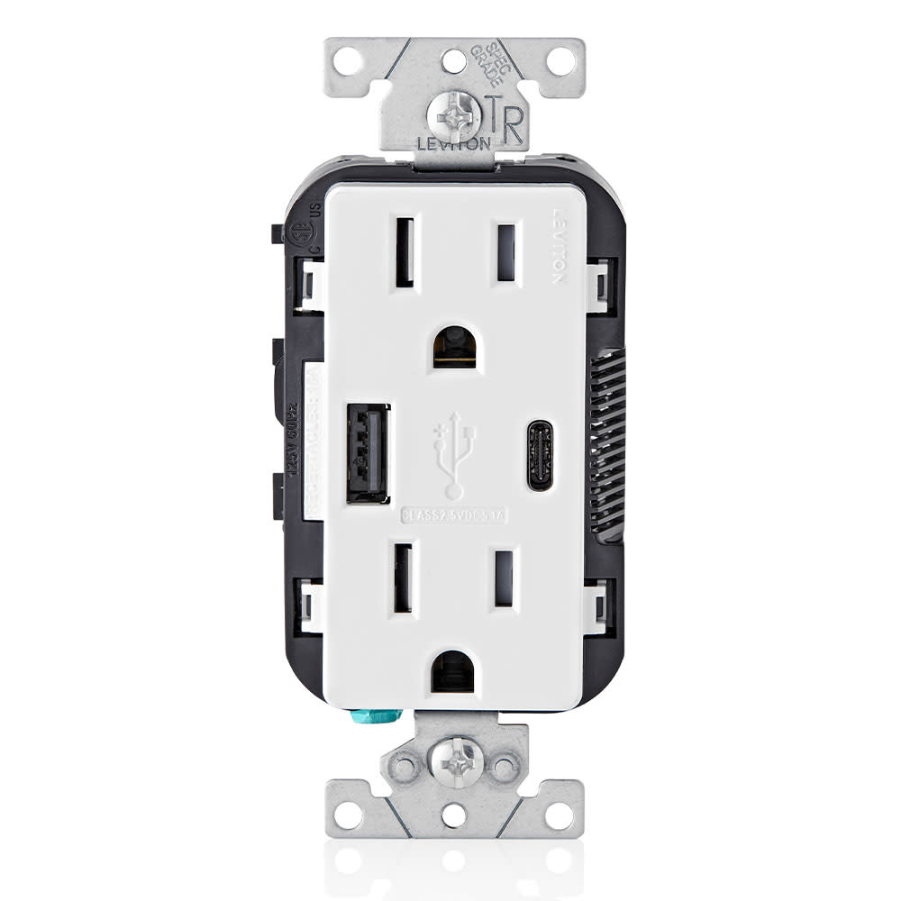 

Leviton Outlet with USB Type A/C Charger 15A 125V 5-15R White