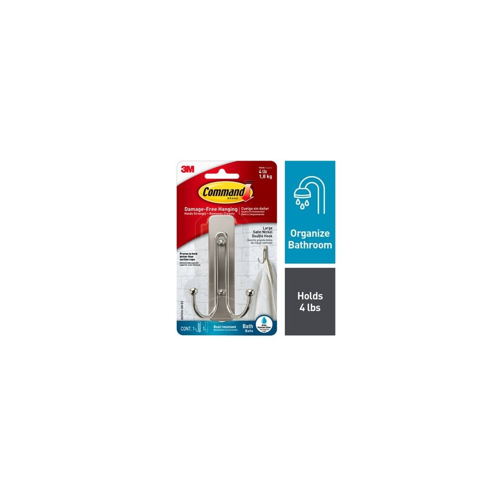 

3M Command Large Satin Nickel Double Bath Hook 16pk