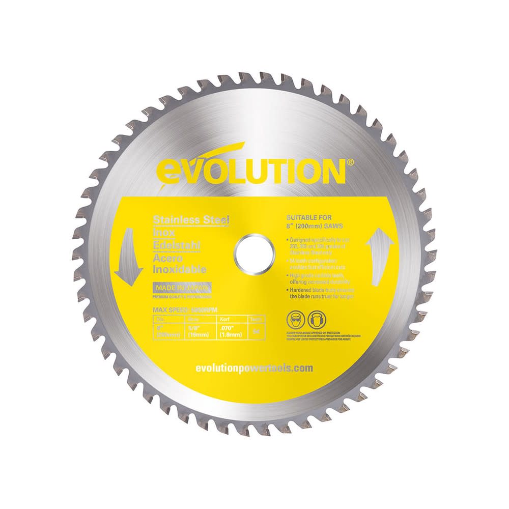 

Evolution Power Tools 8" x 54T Stainless Steel Cutting Circular Saw Blade