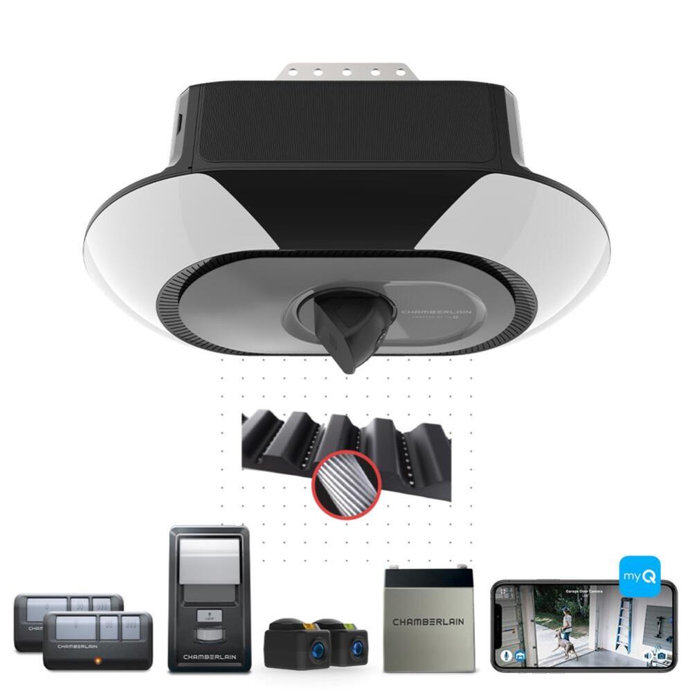 

Chamberlain 1 1/4 HP Camera LED Wi Fi Belt Drive Opener with Battery Backup