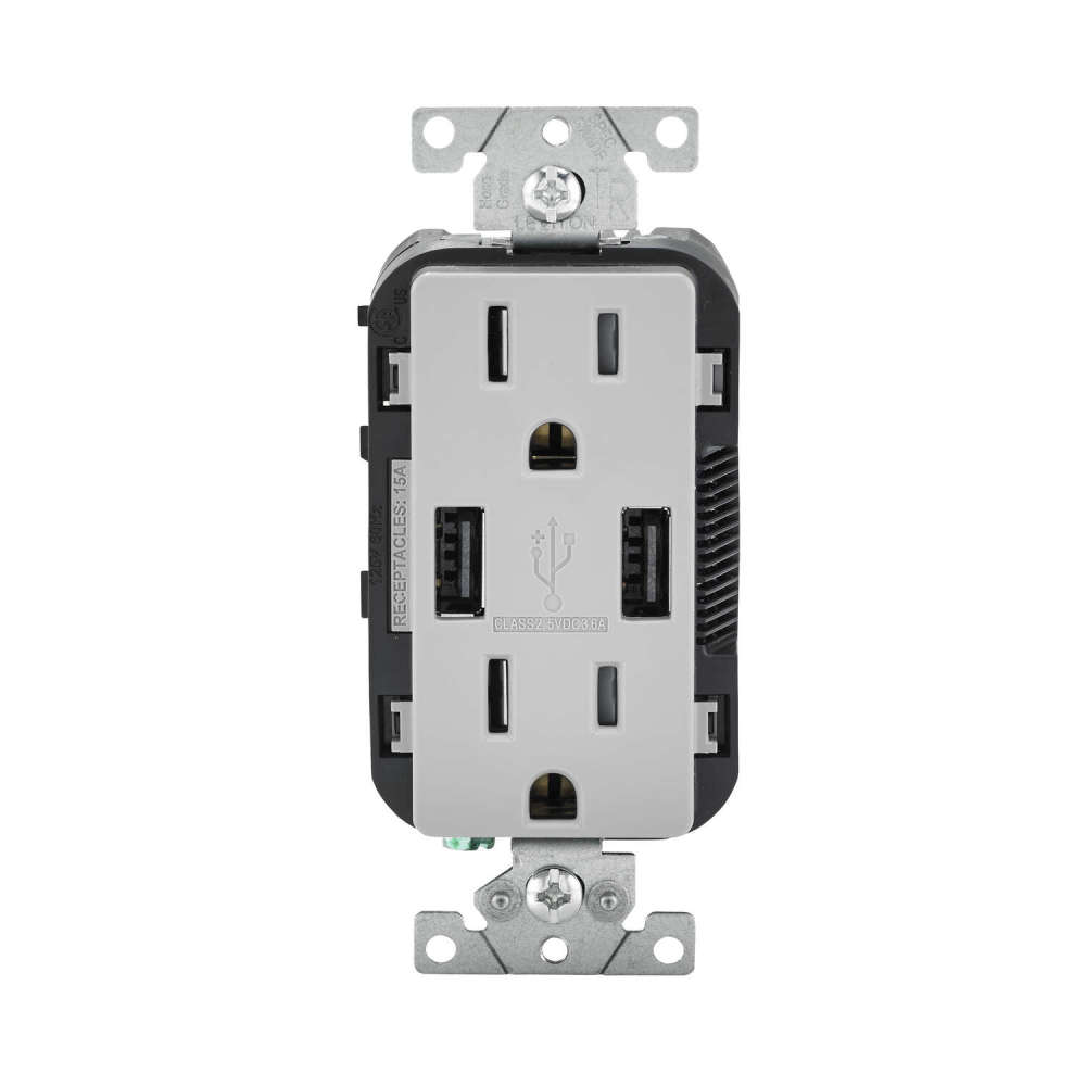 

Leviton Decora 15A 125V Gray NEMA 5-15R Outlet & USB Charger