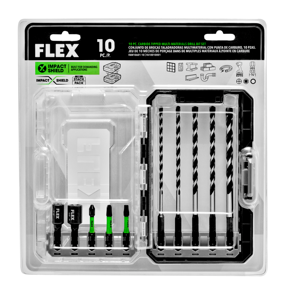 

FLEX Drill & Drive Bit Set Carbide Tipped Multi Construction 10pc