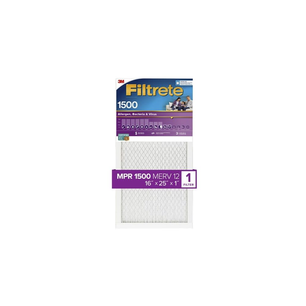 

3M Filtrete 1500 MPR 16 x 25 x 1" Bacteria & Virus Air Filter 4pk