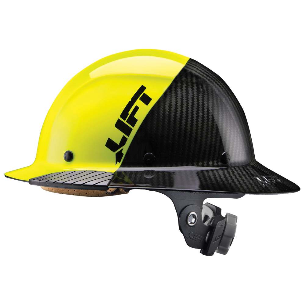 

Lift Safety Hard Hat DAX FIFTY50 Yellow and Black Carbon Full Brim