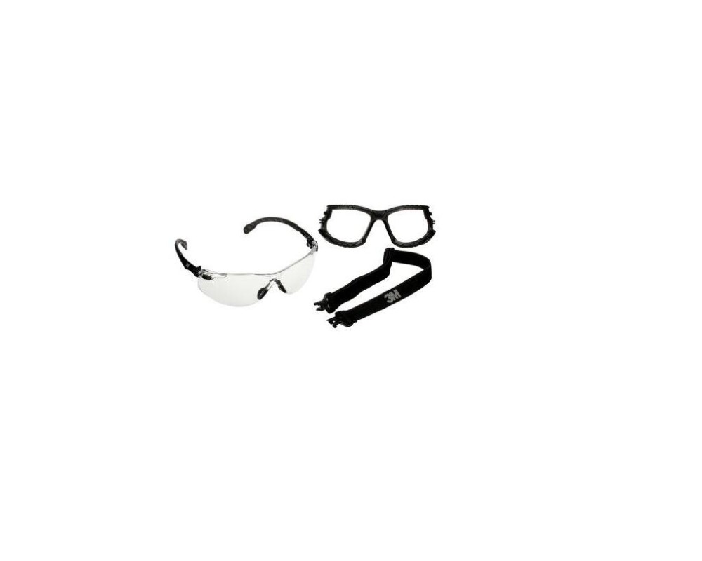 

3M Solus 1000 Series Black Temples Scotchgard Clear Anti-Fog/Anti- Scratch Safety Glasses Kit with Foam/Strap