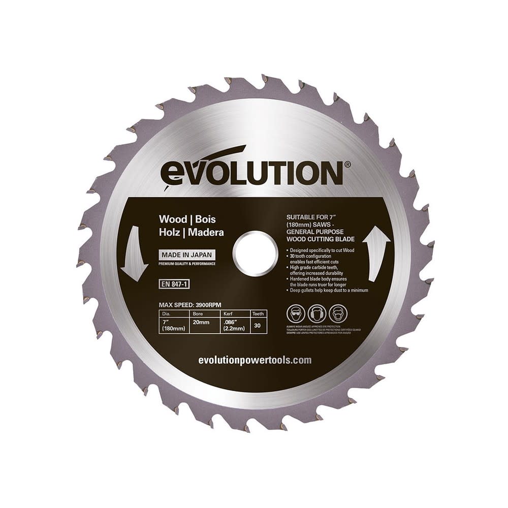 

Evolution Power Tools 7" x 30T Wood Cutting Circular Saw Blade