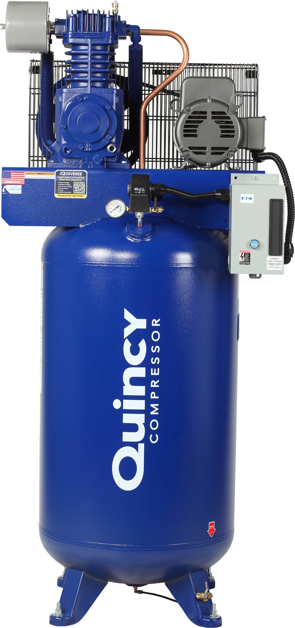 

Quincy Reciprocating Air Compressor 5HP 230V 80 Gallon Vertical