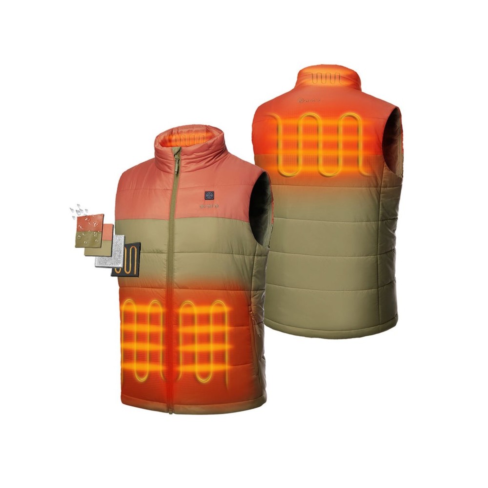 

ORORO Mens Persimmon & Olive Classic Heated Vest Kit XS