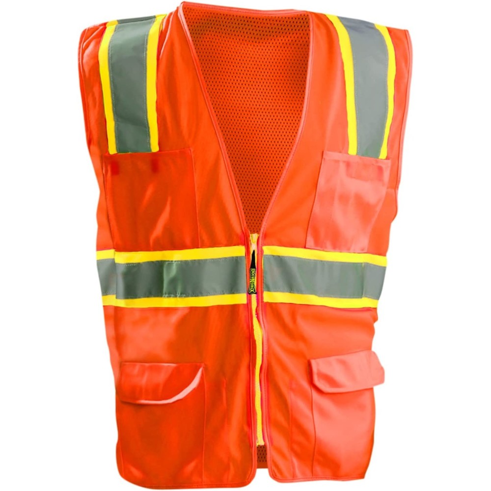 Occunomix Surveyor Safety Vest Orange High Visibility Classic Mesh Large