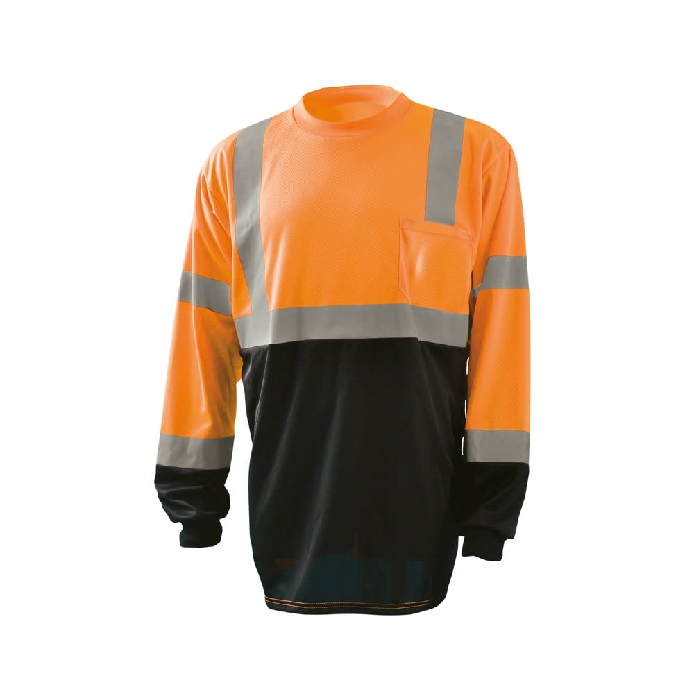 Occunomix Hi-Vis Orange Black Bottom Wicking Birdseye Shirt Long Sleeve 3X