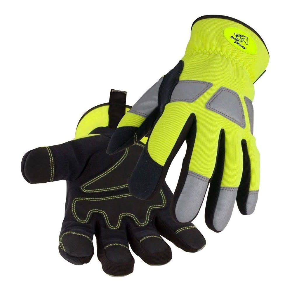 Black Stallion Hi-Vis Yellow Synthetic Leather Palm Mechanics Gloves 2X-Large